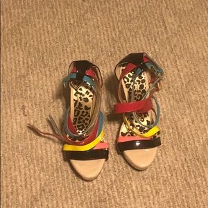 Multicolored, open toe, scrappy heels